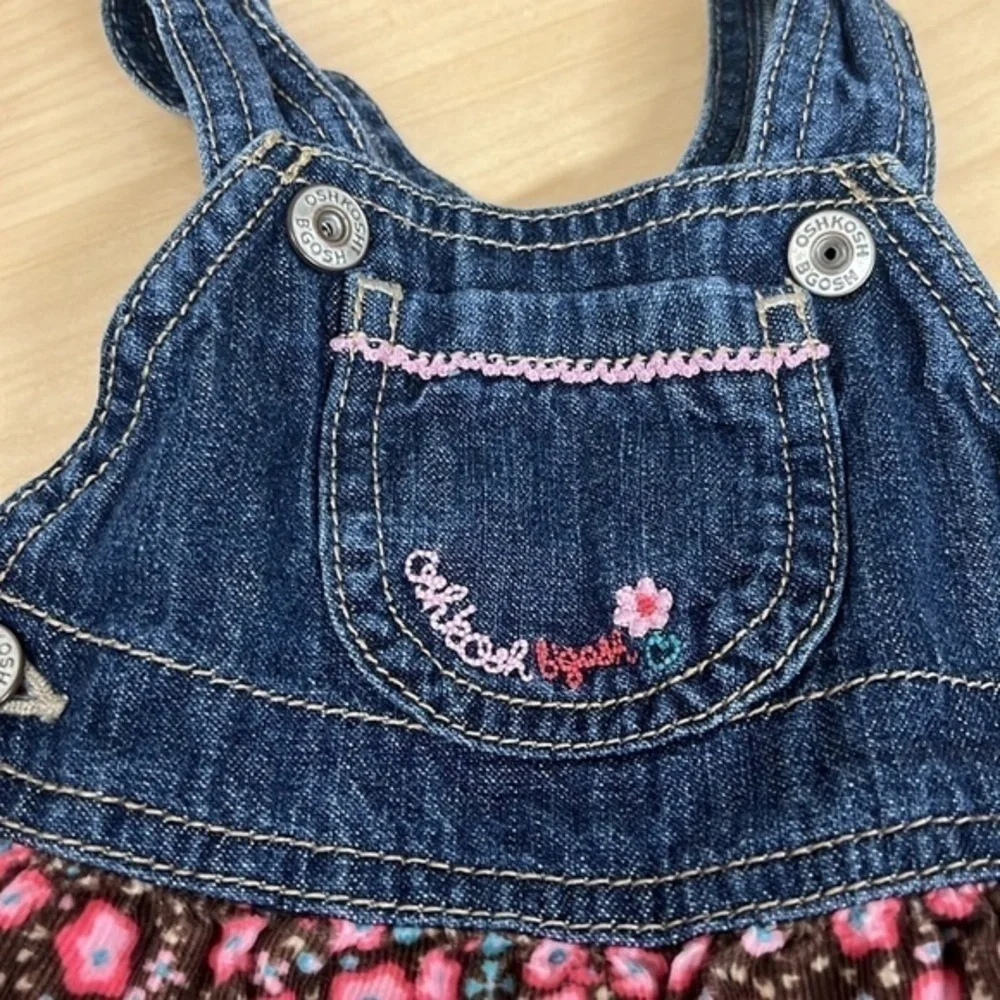 OshKosh B’Gosh Jean corduroy‎ flowered jumper dress size 9 mos